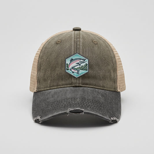 Jumping Salmon Adams Distressed Ollie Trucker Hat