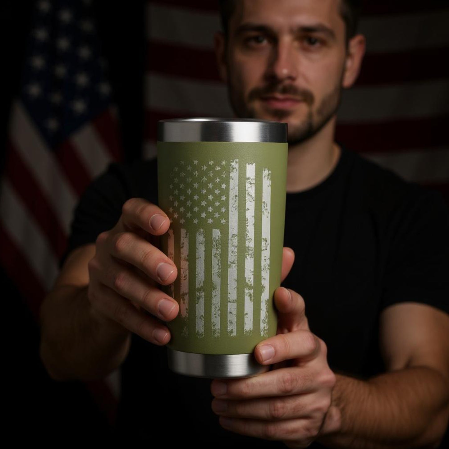 Distressed American Flag Stainless Steel Tumbler - Patriotic Drinkware