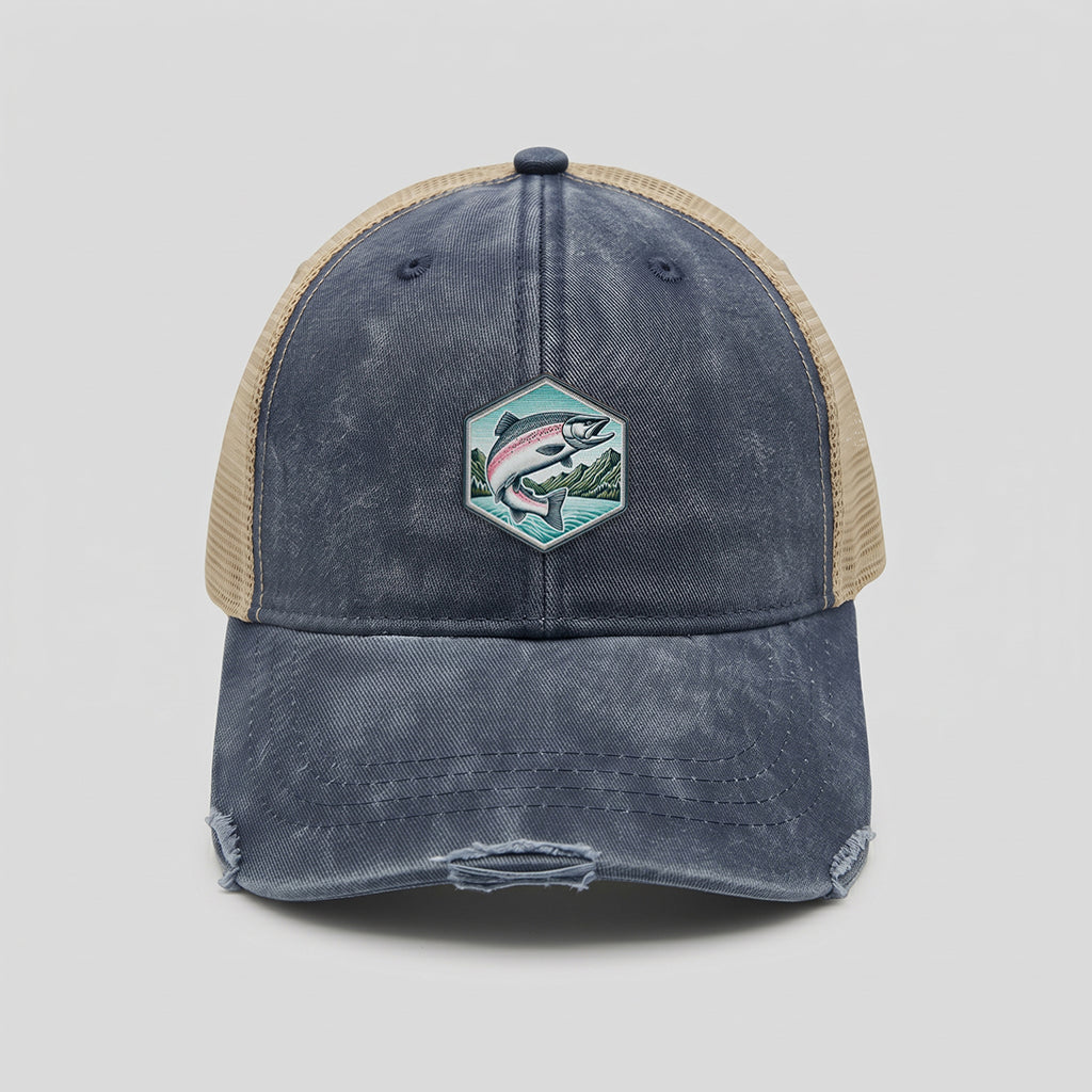 Jumping Salmon Adams Distressed Ollie Trucker Hat
