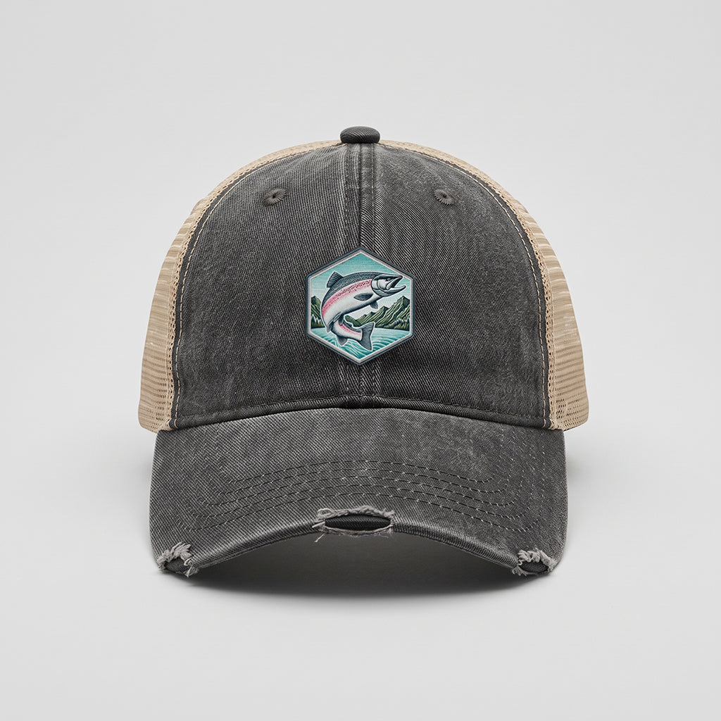 Jumping Salmon Adams Distressed Ollie Trucker Hat
