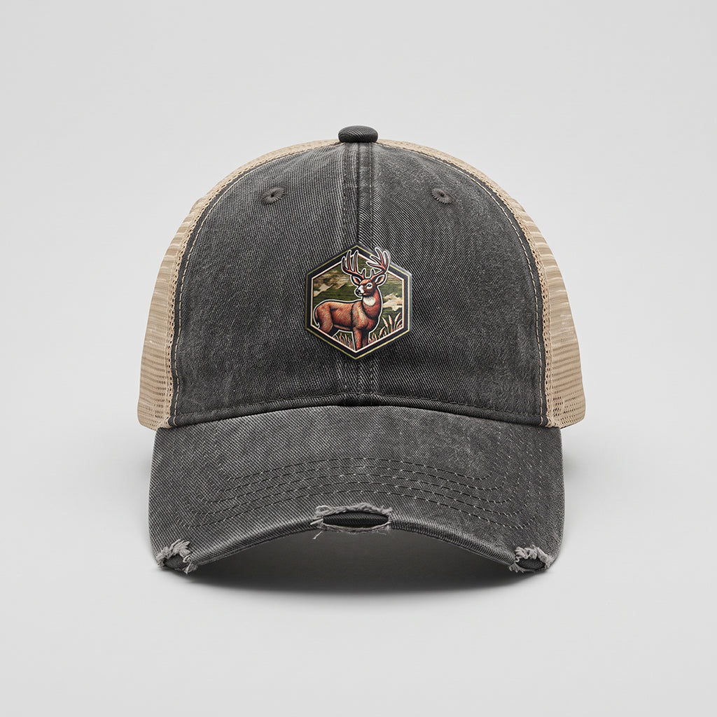 Whitetail Deer Adams Distressed Ollie Trucker Hat