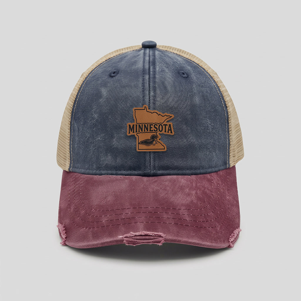 Minnesota Loon Leather Patch Adams Distressed Ollie Trucker Hat