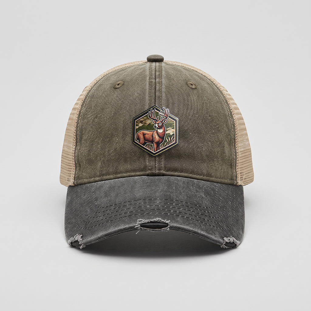 Whitetail Deer Adams Distressed Ollie Trucker Hat