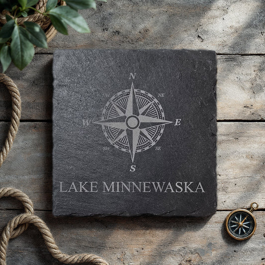 Lake Minnewaska Compass Slate Coaster