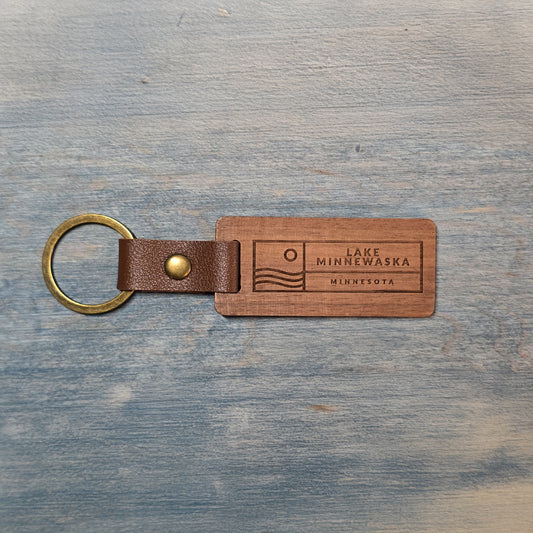 Lake Minnewaska Black Walnut & Leather Keychain