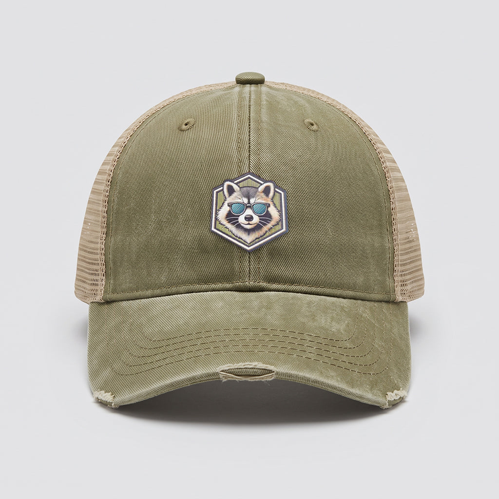 Cool Raccoon Adams Distressed Ollie Trucker Hat