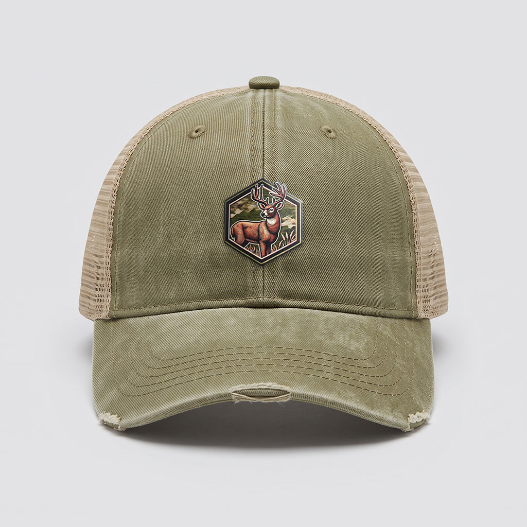 Whitetail Deer Adams Distressed Ollie Trucker Hat