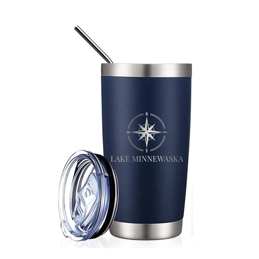 Lake Minnewaska Compass Stainless Steel Tumbler (Navy)