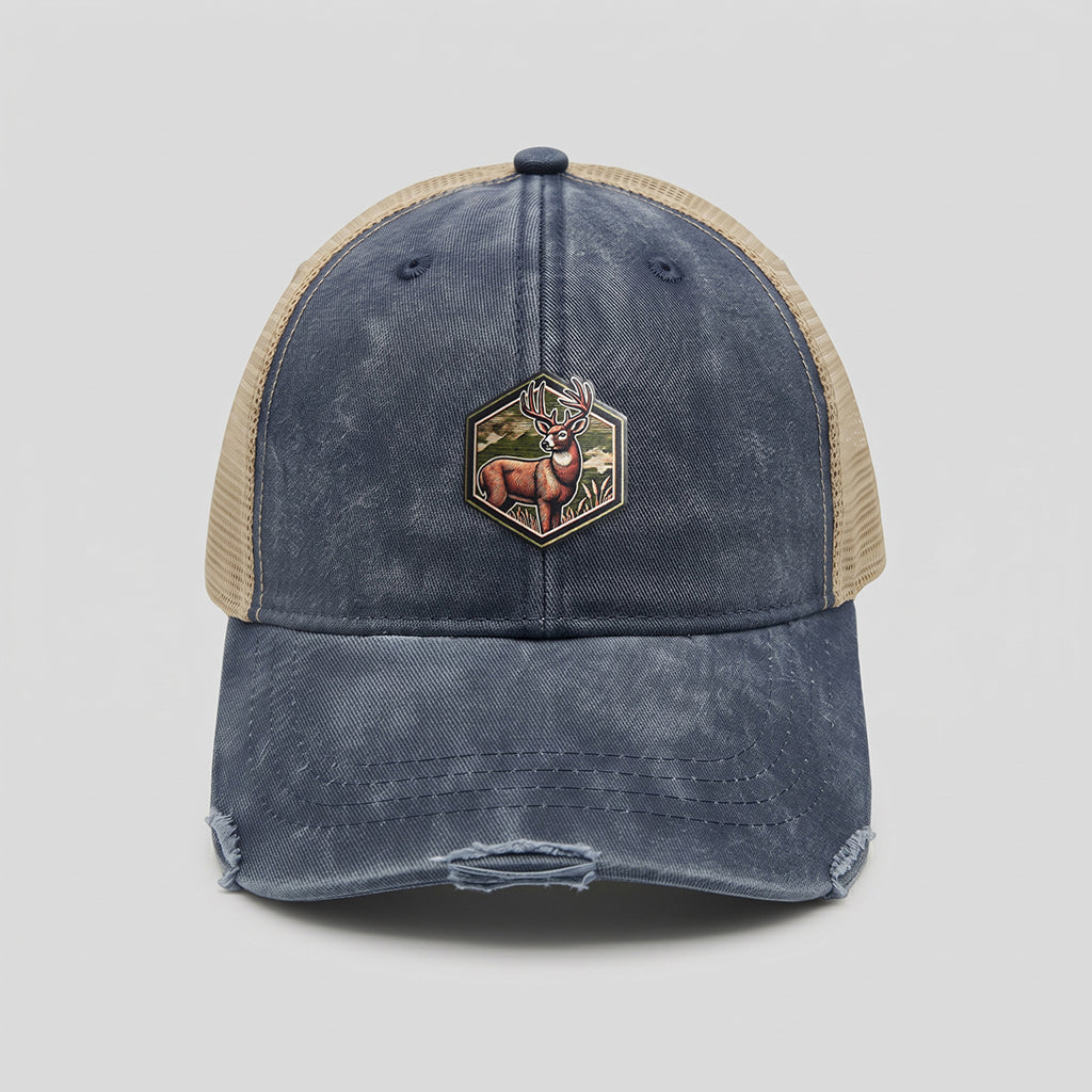 Whitetail Deer Adams Distressed Ollie Trucker Hat