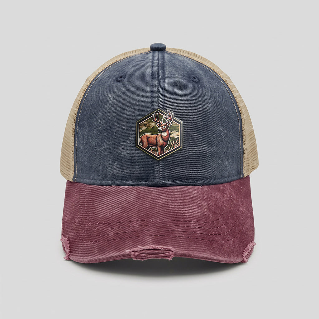 Whitetail Deer Adams Distressed Ollie Trucker Hat