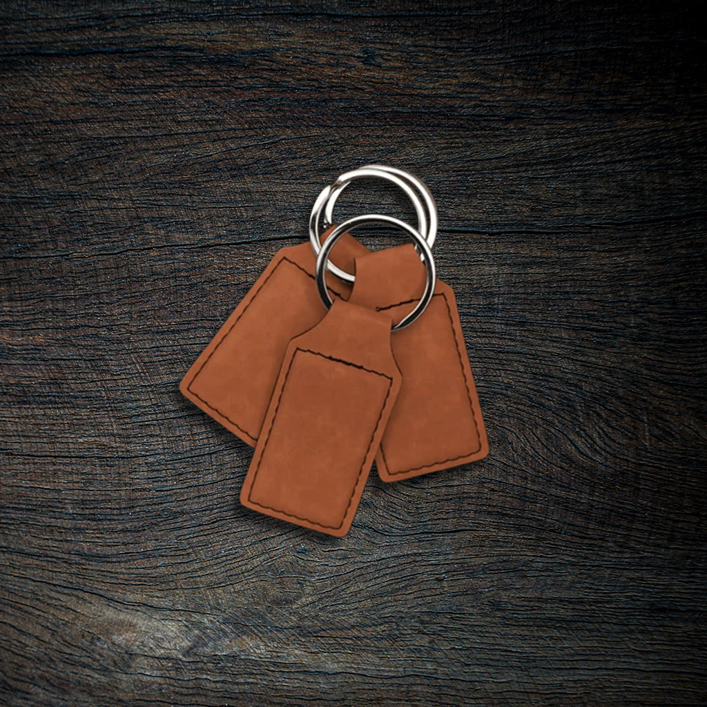 Custom Laser-Engraved Leatherette Keychain | Stitched Rectangle