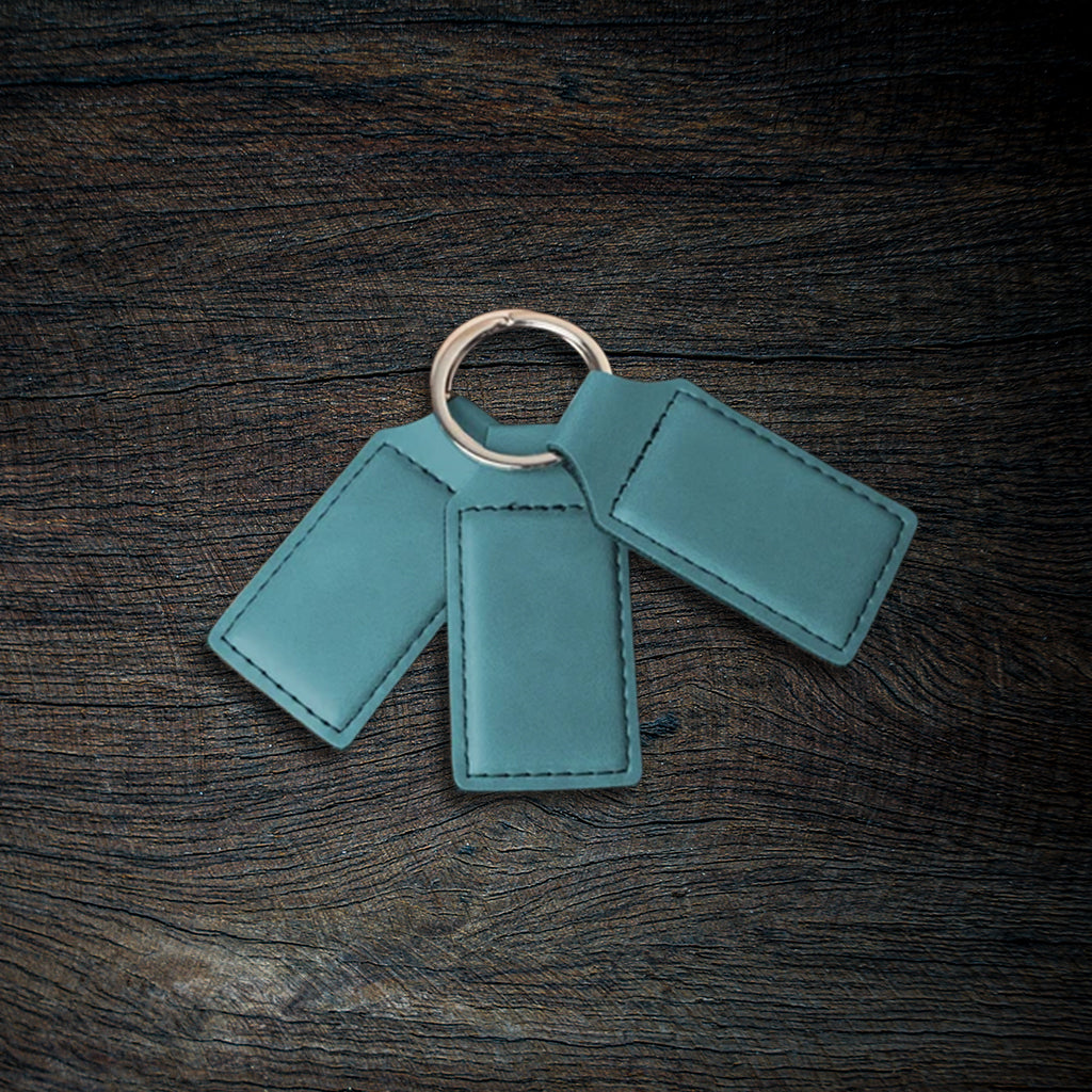 Custom Laser-Engraved Leatherette Keychain | Stitched Rectangle
